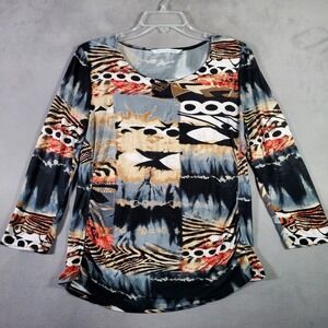 Peter Nygard Top Womens Size L Aztec Southwestern Tribal Animal Print Boho Artsy